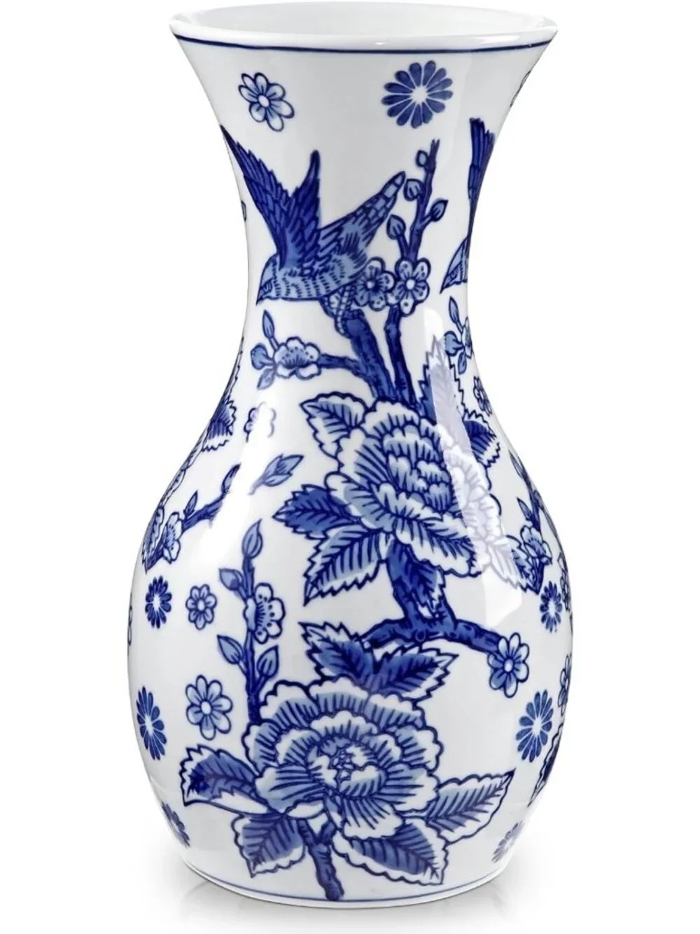 Blue and White Floral Porcelain Vase - Classic Home Accent